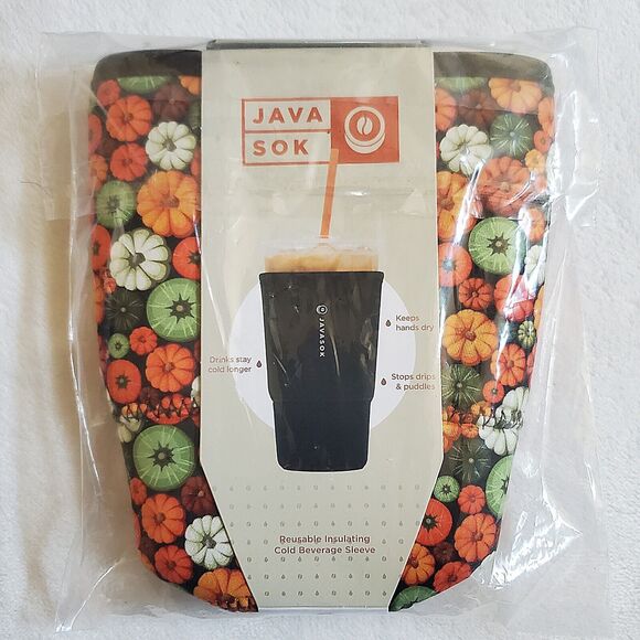 NIP New Java Sok Large Pumpkin Spice Neoprene Cold Cup Sleeve Sold Out - Picture 6 of 6